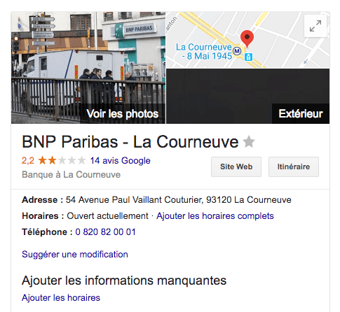 fiche google my business BNP Paribas