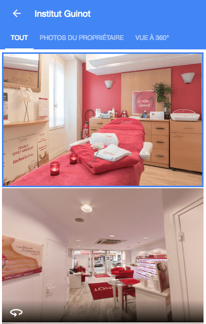 photos fiche google my business d'un institut guinot