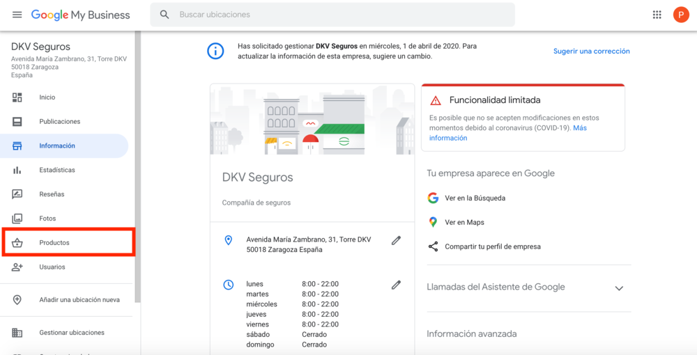 productos, menús y servicios las funciones de google my business