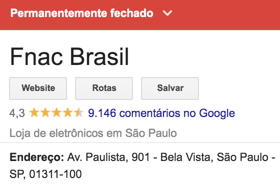Ficha GMB estabelecimento fechado