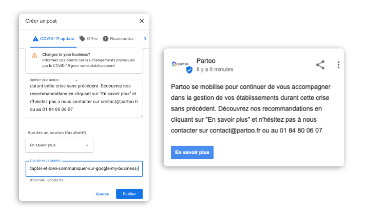 Visualizzazione di un Google Post Covid Update