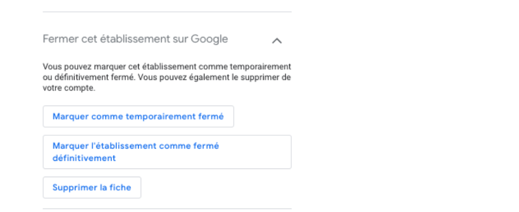pasos del back office de google my business donde indican cómo se debe indicar un cierre de establecimiento
