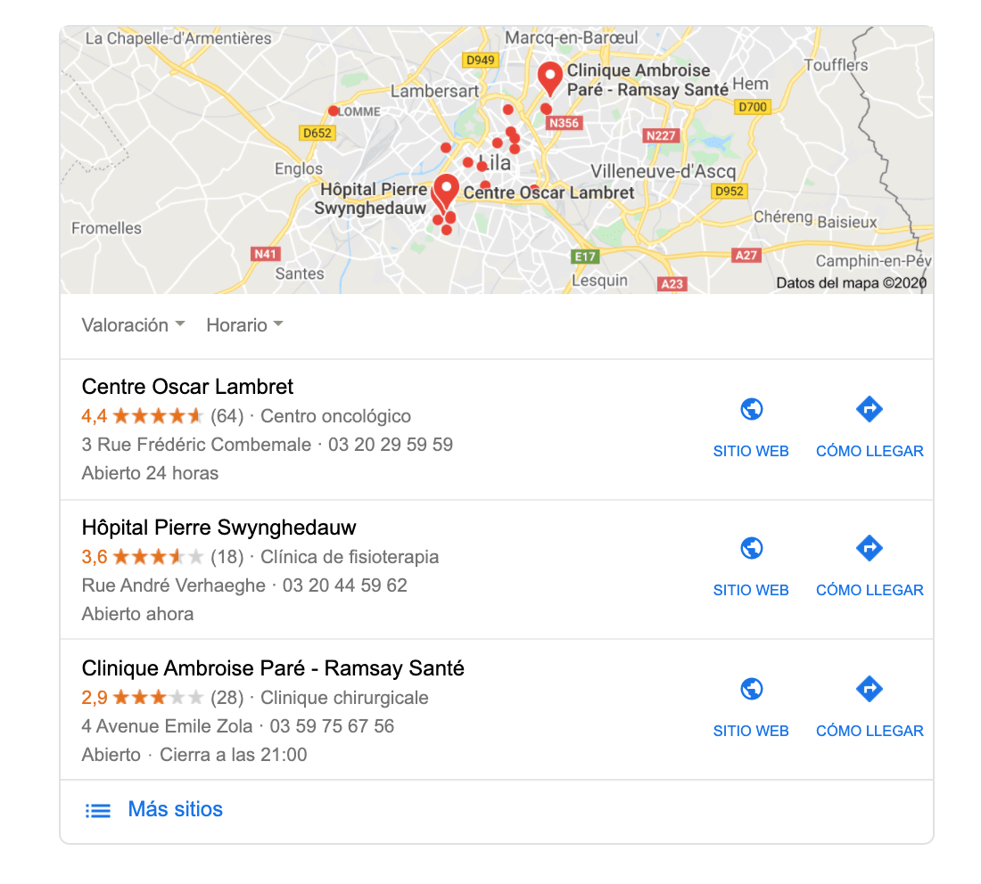 resultados de búsqueda google para clínicas en Lille