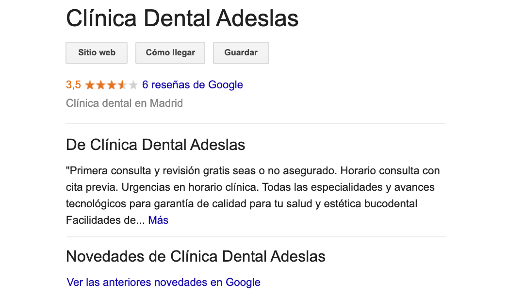 ejemplo de ficha google adaptada a la búsqueda escrita y por voz gracias al uso de una descripción detallada