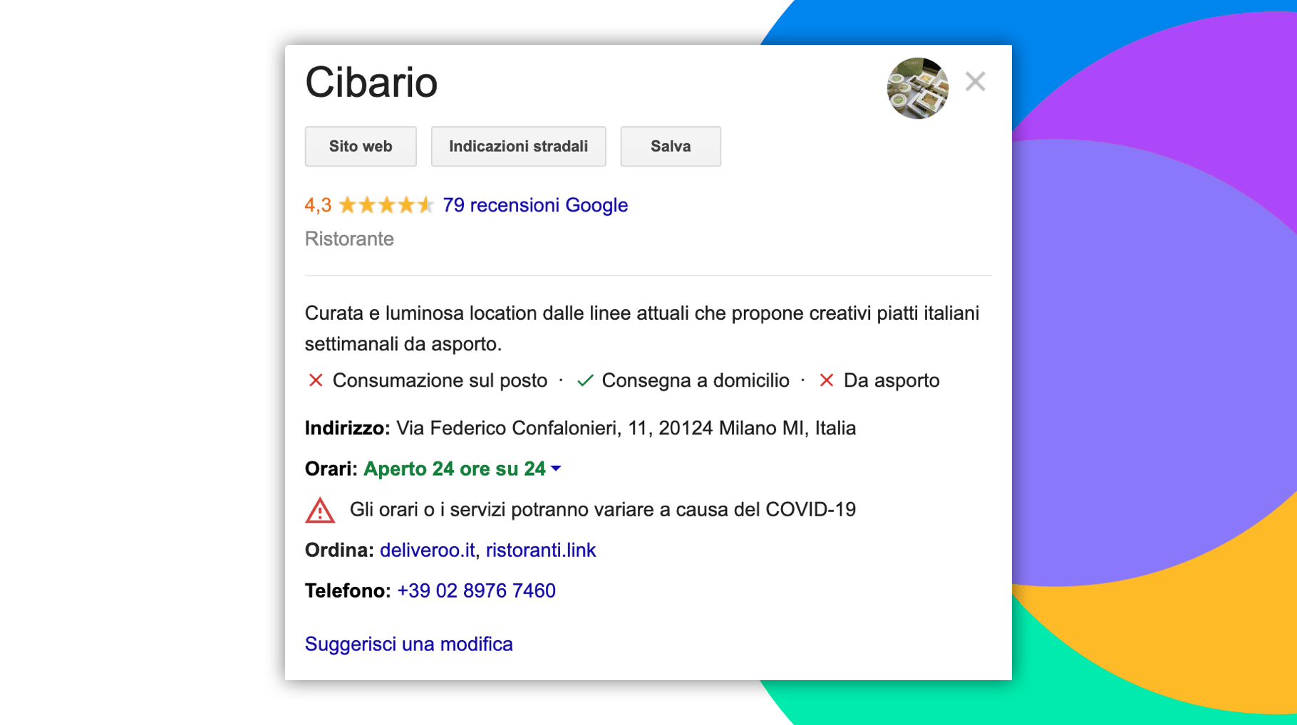 esempio di google tab dove si indicano gli attributi takeaway, ritiro e consegna a domicilio