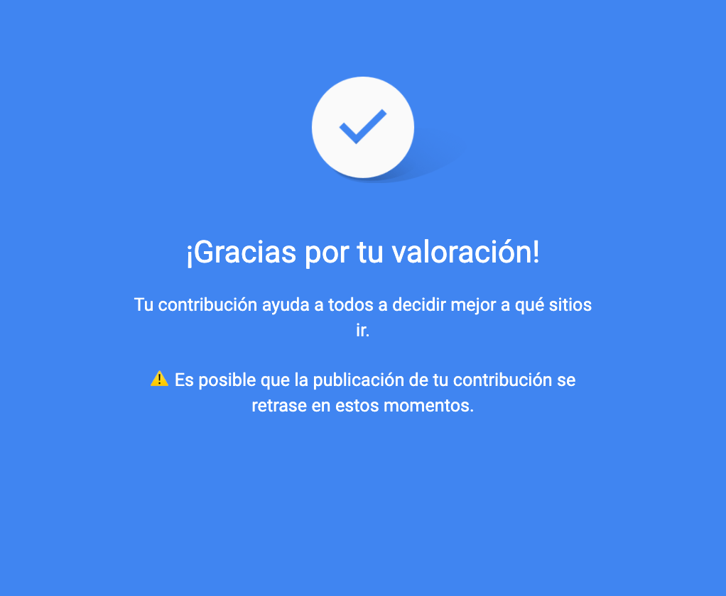 mensaje que aparece en google tras dejar una reseña durante el período de covid-19