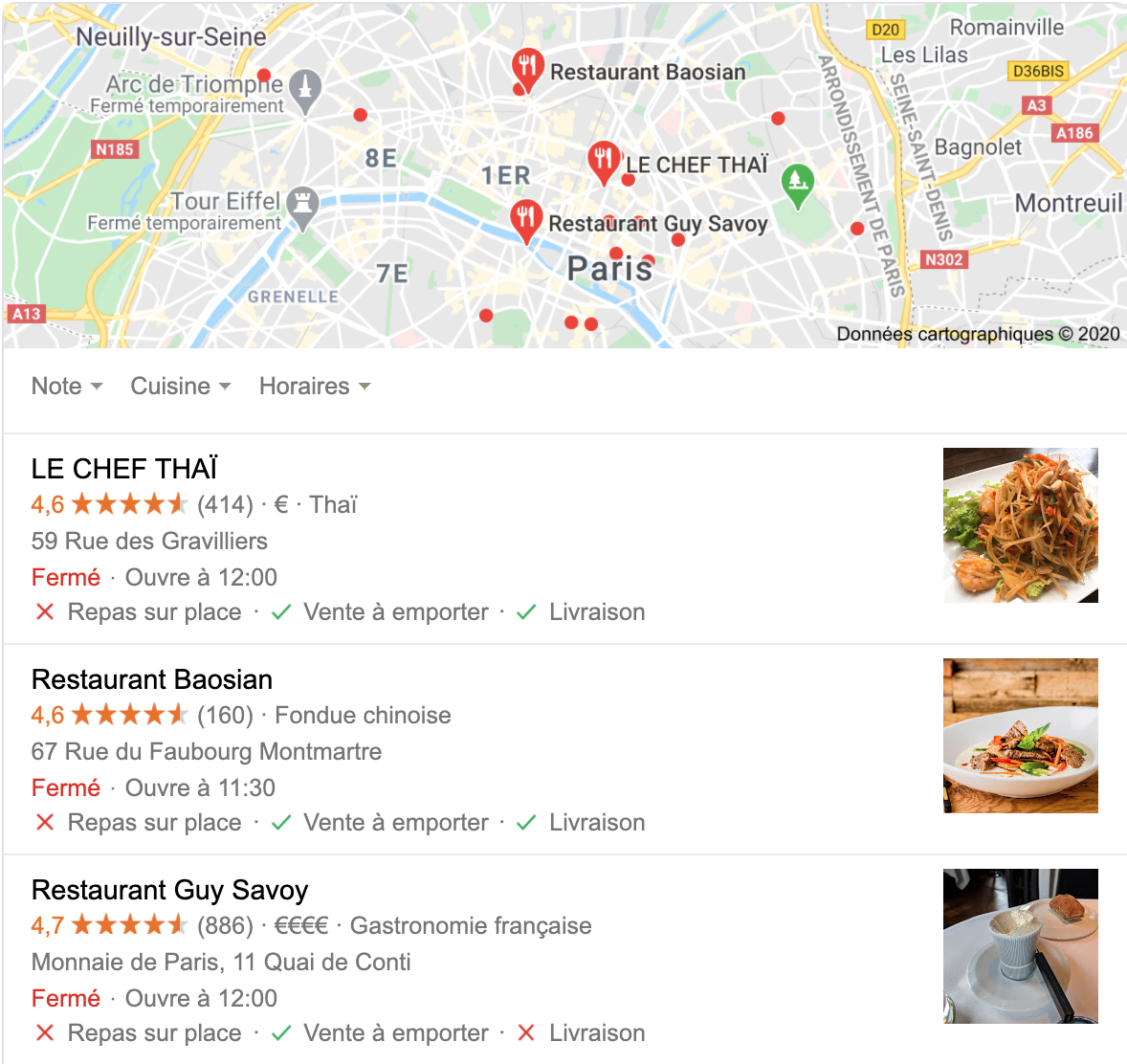 attributs livraison ou à emporter sur fiches google my business d'un restaurant
