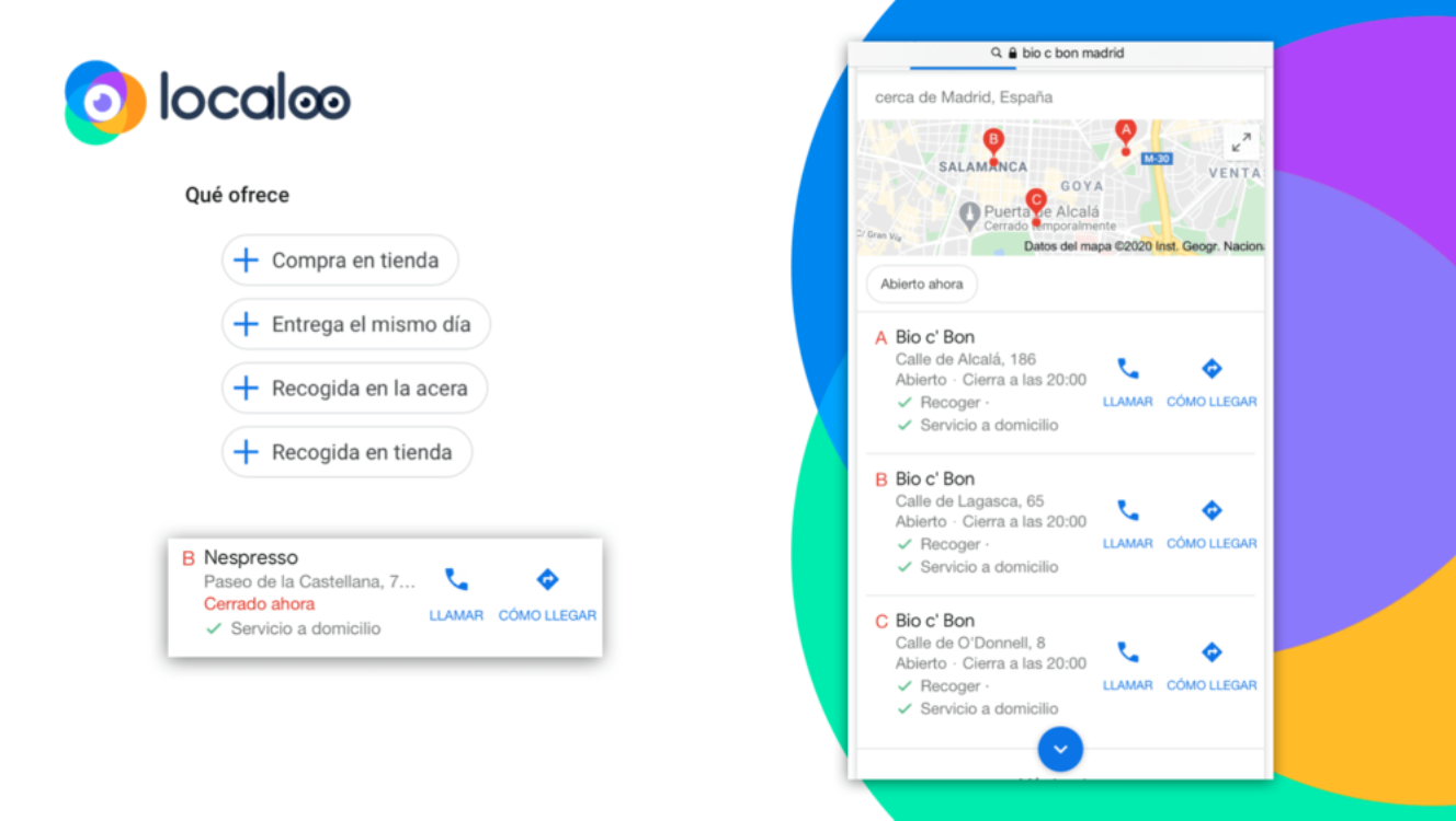 vista de los nuevos atributos de click&collect en el back office de google my business y el resultado en las fichas