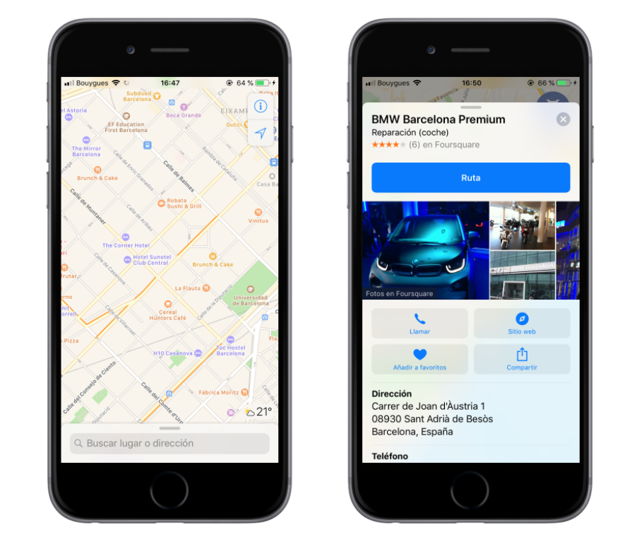 vista de información completa sobre concesionario BMW en Apple Plan