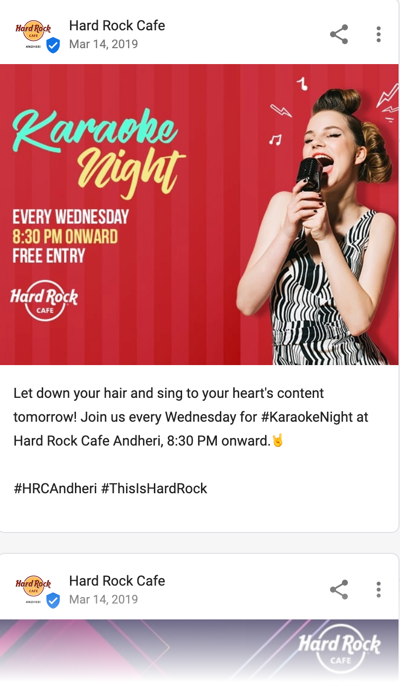 Hard rock cafe Google post
