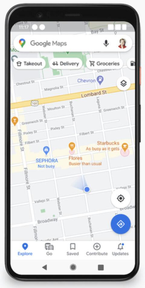 resultado de búsqueda Google Maps con la afluencia de gente en diferentes establecimientos