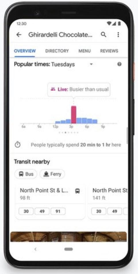 visualización de afluencia en un establecimiento por hora y día desde una ficha Google