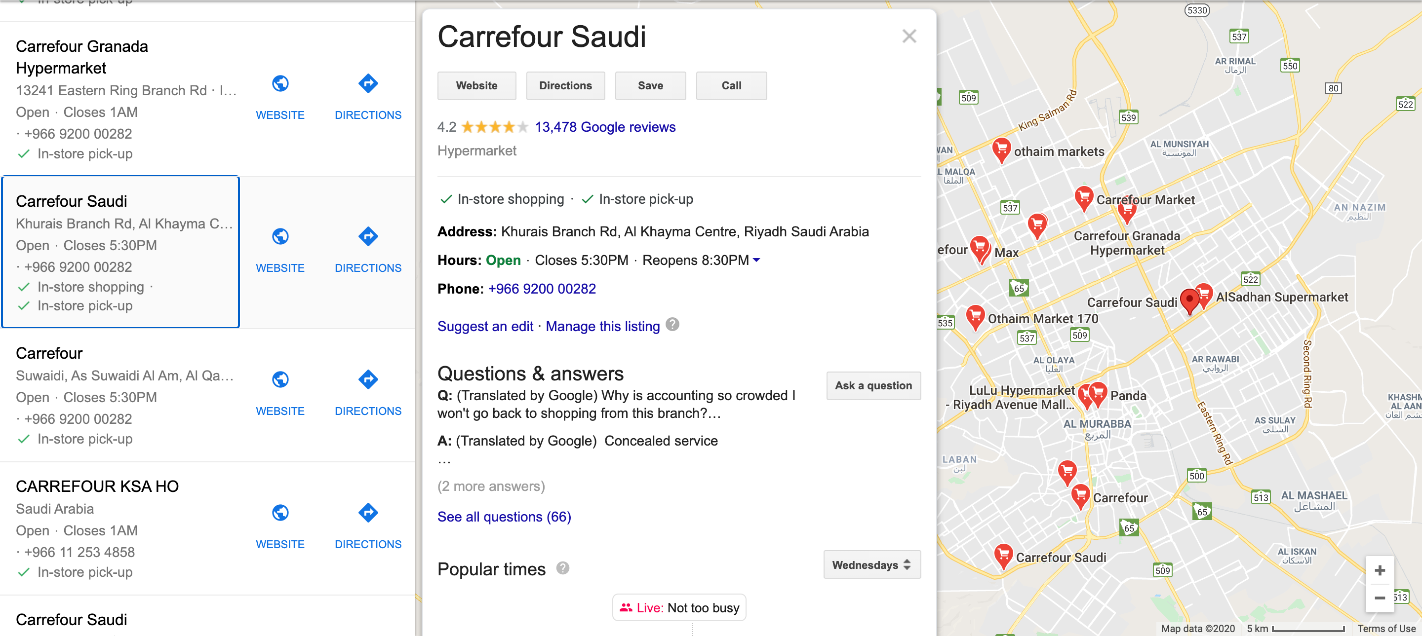 NAP information of Carrefour supermarkets in Riyadh, Saudi Arabia