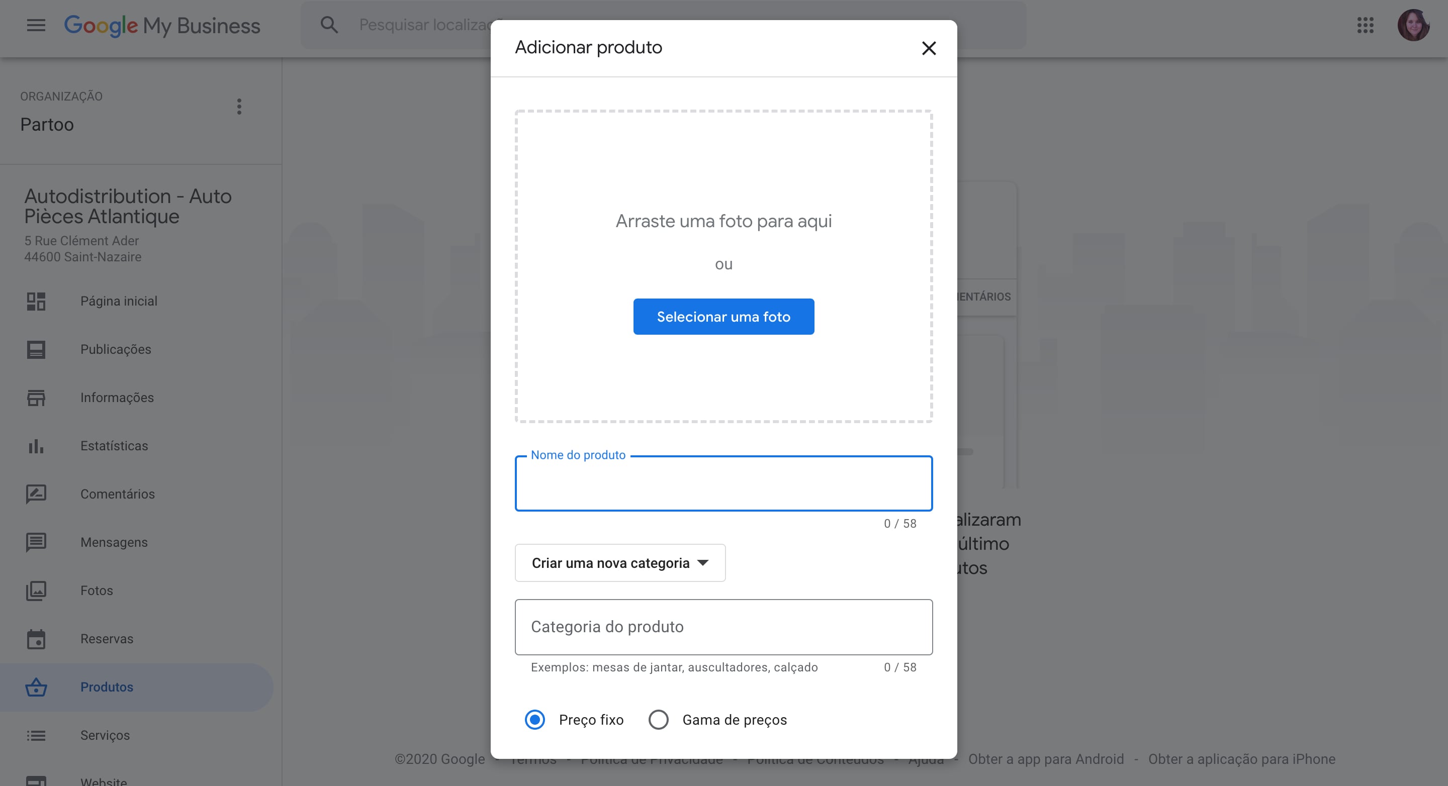 adicionar produtos gmb 2