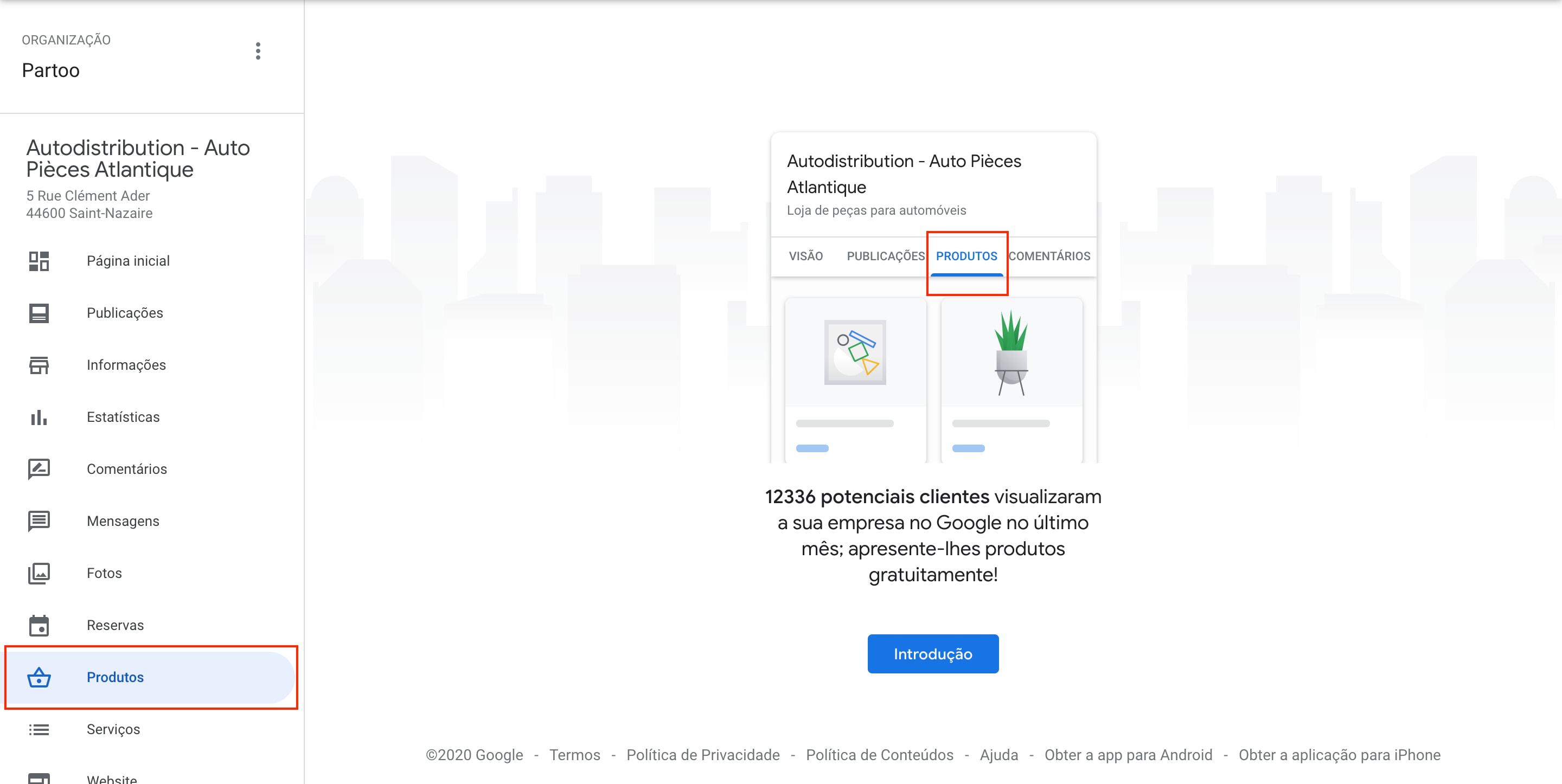 adicionar produtos gmb