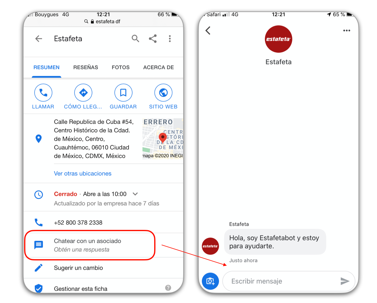 ficha Google My Business con la habilitación de Google Messages 