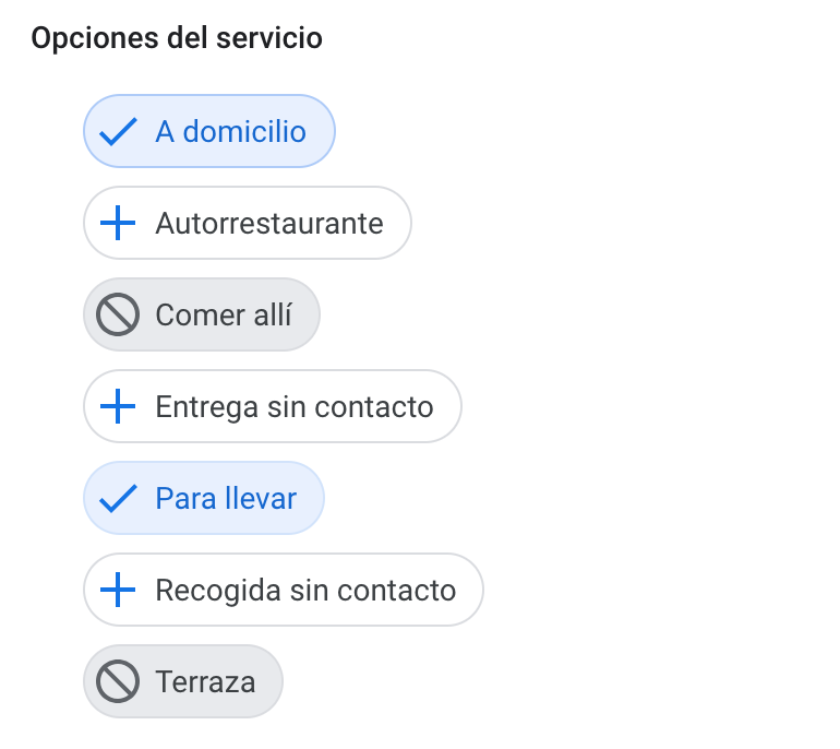 opciones del nuevo atributo de click and collect en el backoffice de google my business