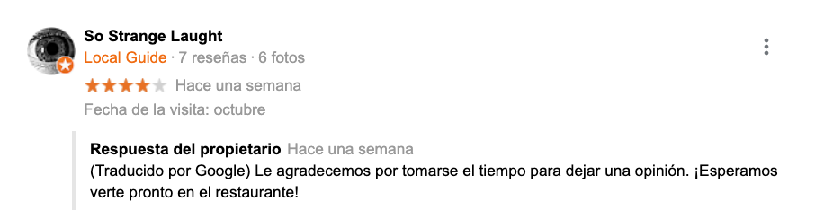 respuesta a reseña positiva en ficha google