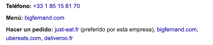 las urls secundarias indicadas en una fichas google como medio de pedido online