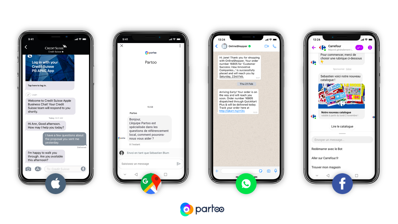 Messaging platforms on Apple, Google Maps, WhatsApp, Facebook