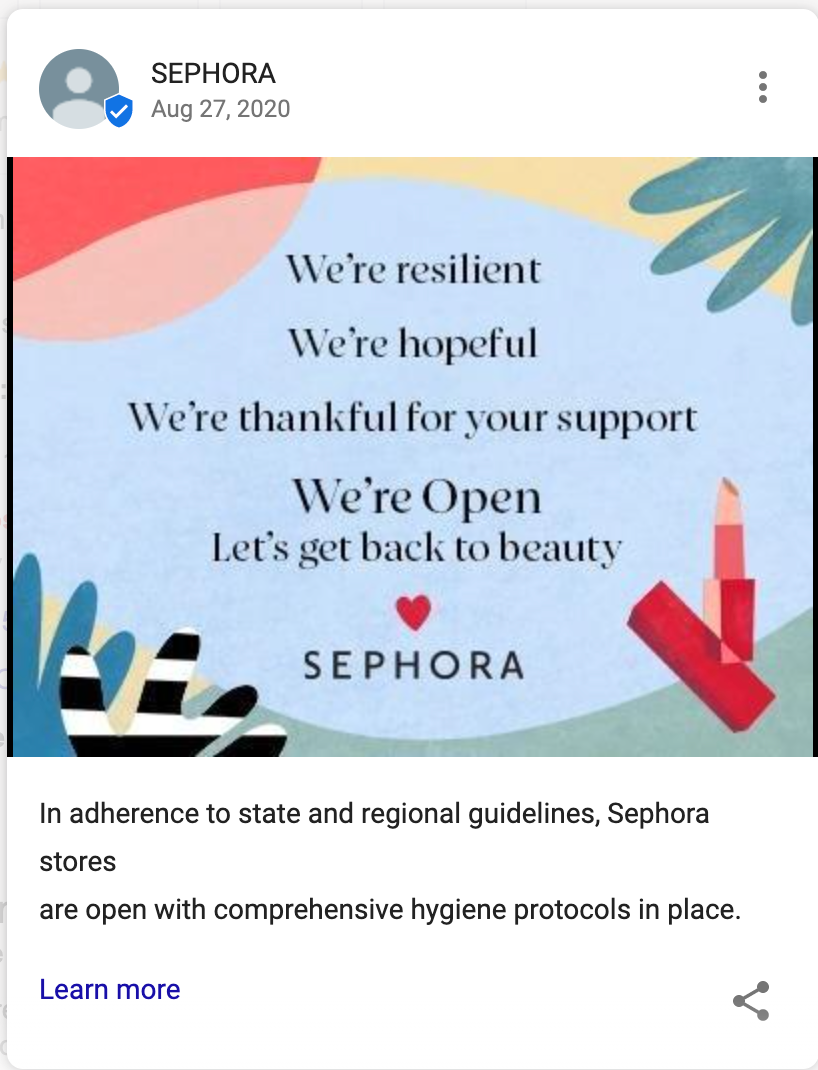 Sephora-reopening of stores Covid post