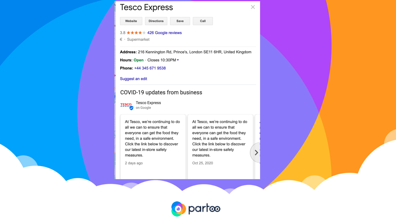 Covid-19 updates on Google posts for tesco