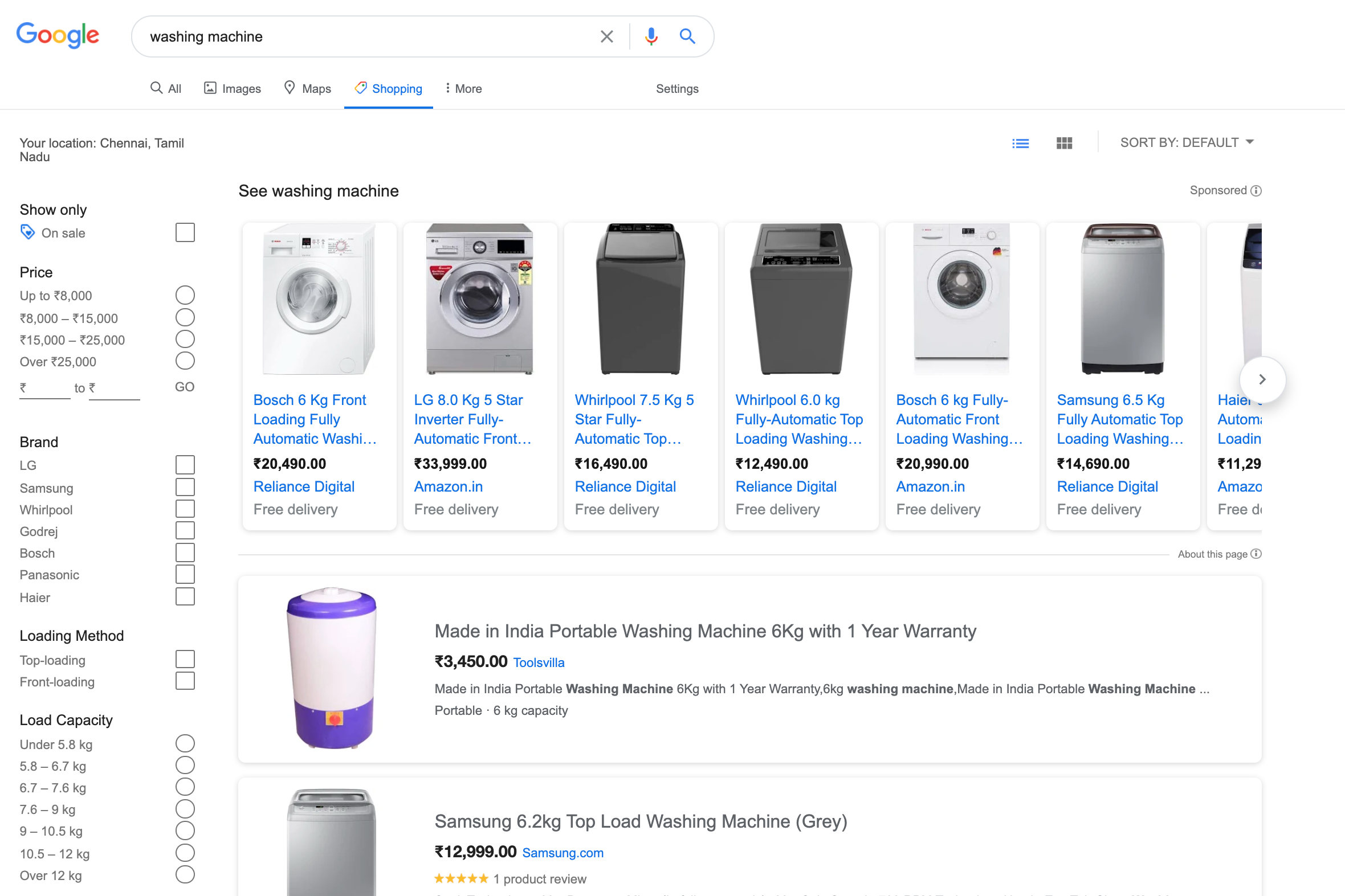 Products for washing machine on google shopping