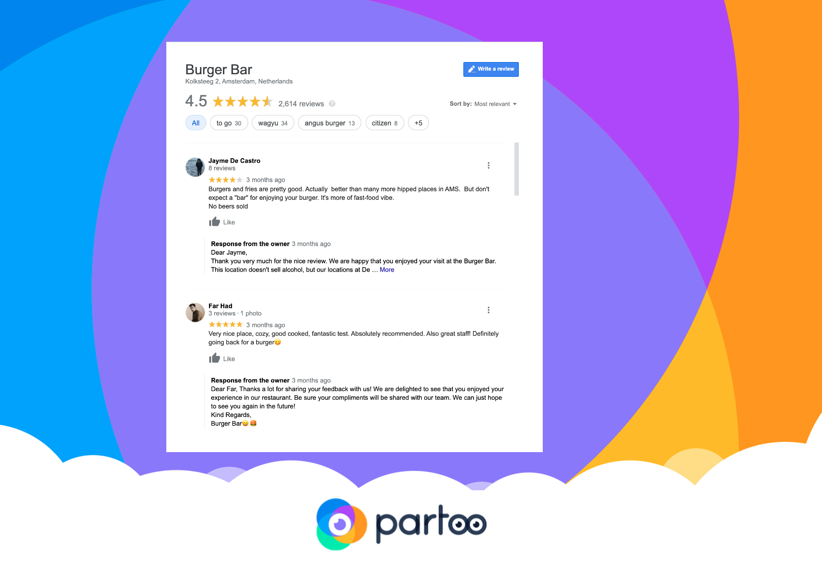 Reviews in burger restaurant listing