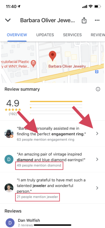 Google review summary on mobile