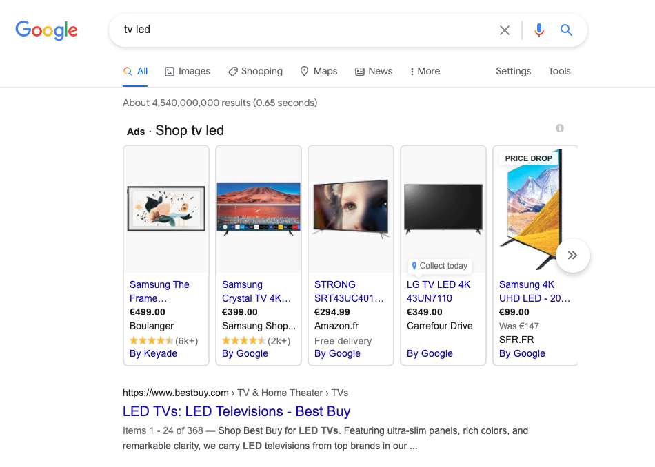 google shopping on google search