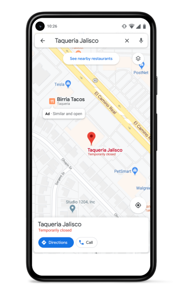 Sugerencia de direcciones similares cercanas en Google Maps