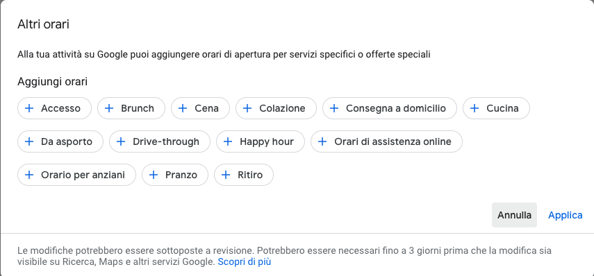 Altri orari su Google