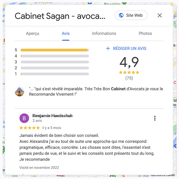 fiche google my business cabinet avocat avis