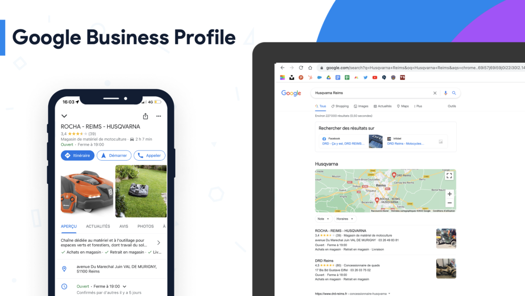 Une fiche Google My Business d'Husqvarna