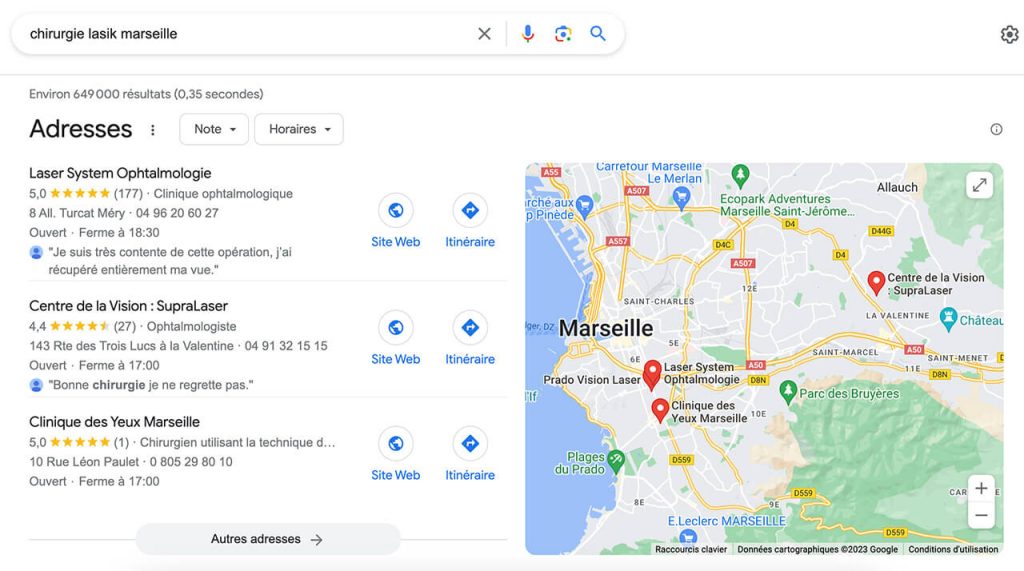 recherche sur google pour chirurgie lasik à marseille