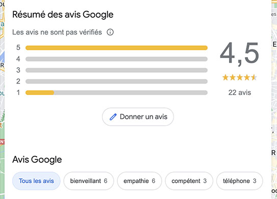 note moyenne des avis d'un psychiatre sur google my business