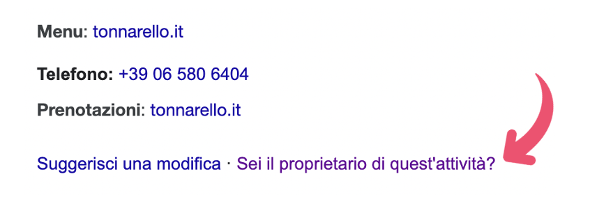 proprietà scheda google my business
