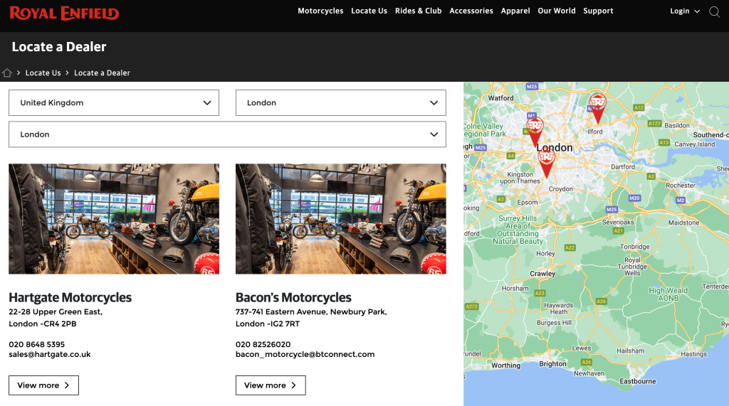 Royal Enfield store locator