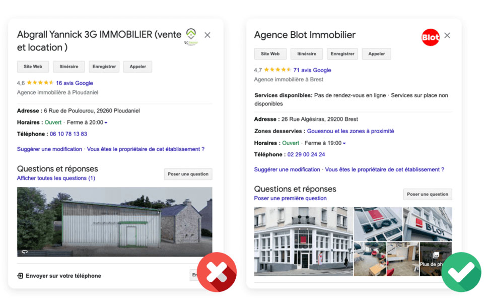 fiche google my business optimisée vs non optimisée