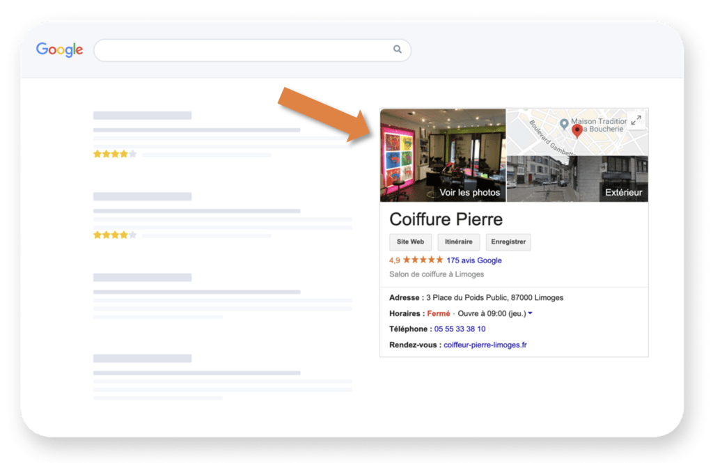 Une fiche Google Business Profile dans les résultats de recherche