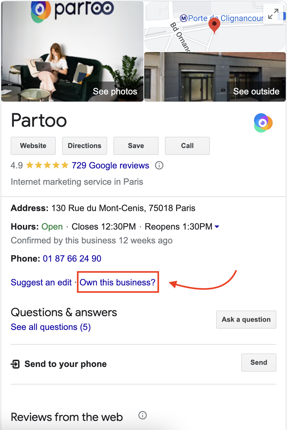 Where to click if you want to claim your Google My Business listing