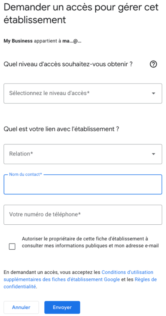 demander accès à la gestion d'une fiche google my business déjà revendiquée