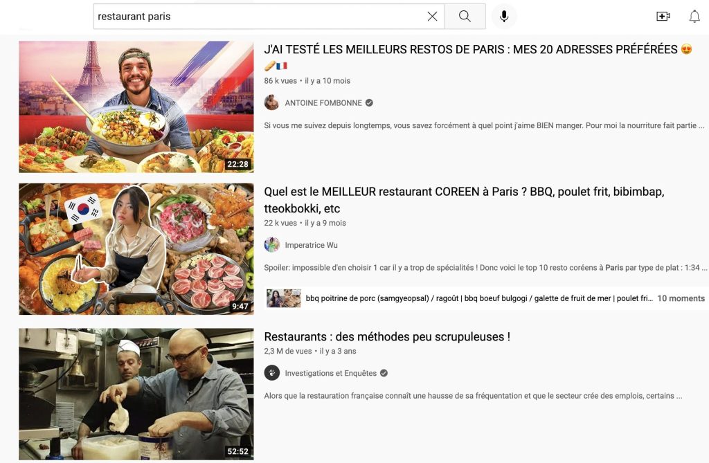 Capture d'écran d'un exemple de Social Search sur YouTube.