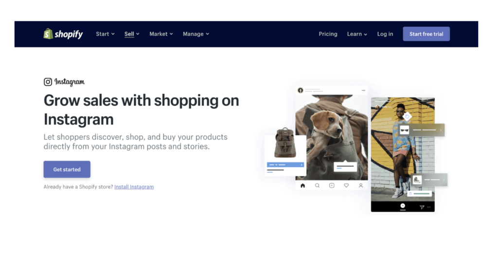 Illustration de la landing page de la solution e-commerce Shopify