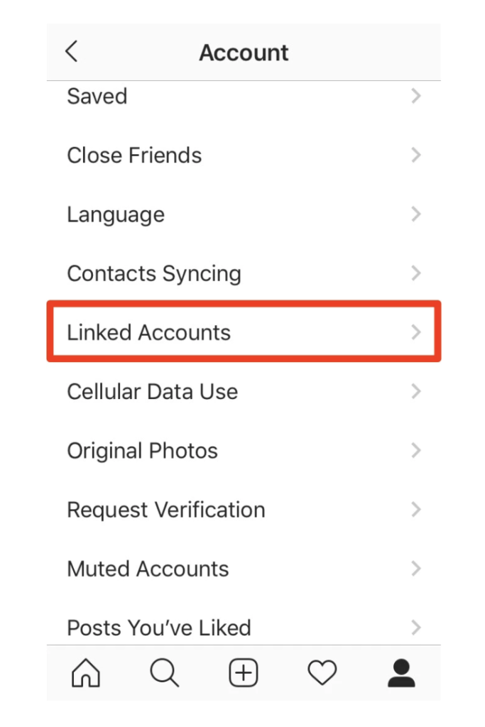 Capture d'écran de la méthode pour lier les comptes Facebook et Instagram