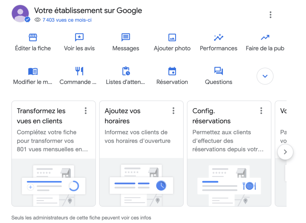 Une capture d'écran de la nouvelle interface Google Business Profile