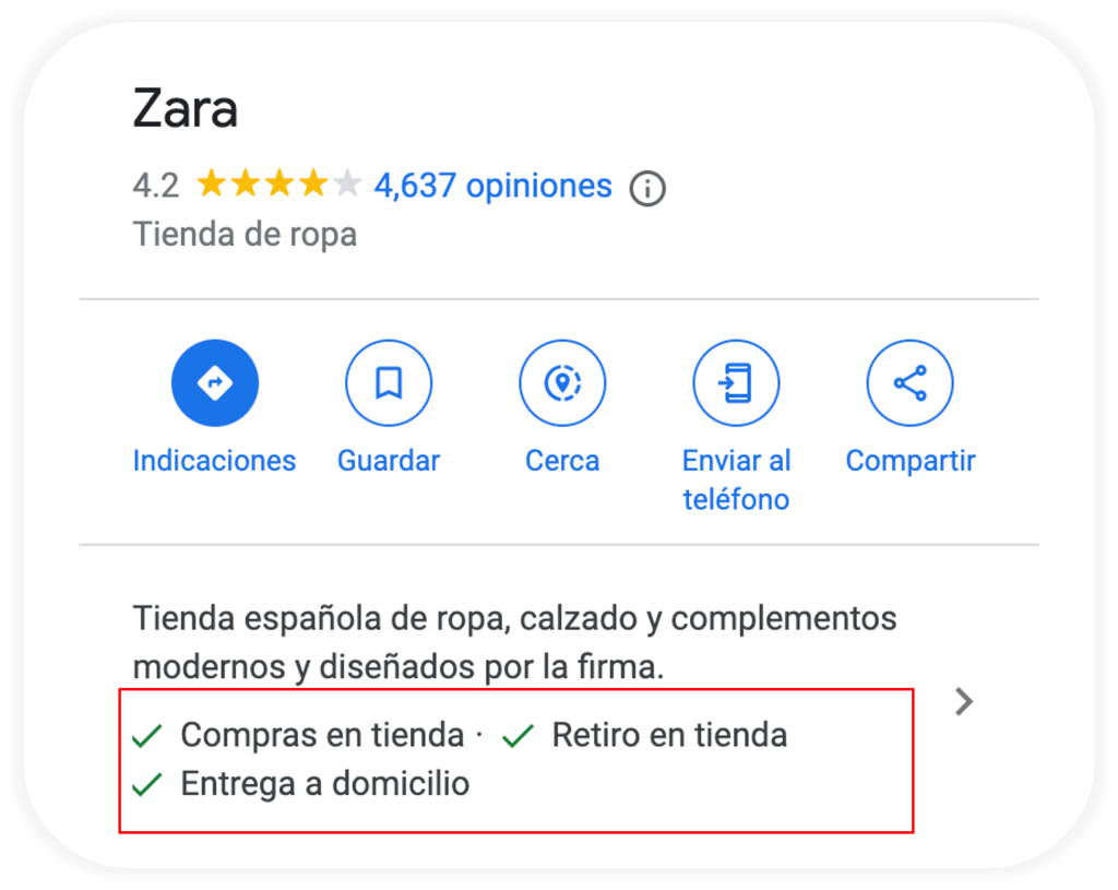Atributos de Zara, tienda de ropa, en CDMX