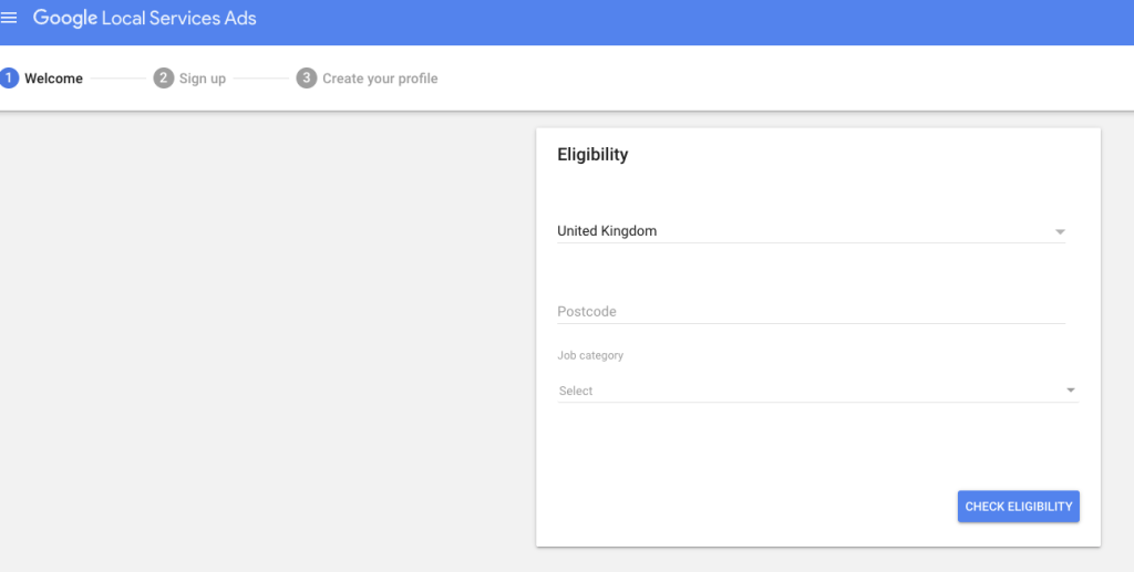 Local service ads eligibility page