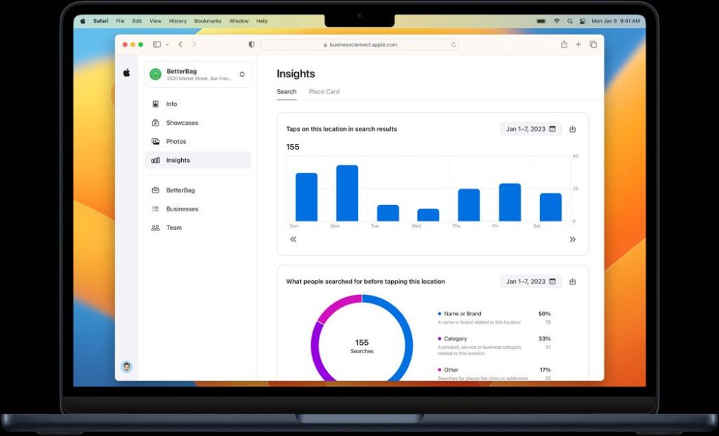 L'affichage des statistiques sur Apple Business Connect