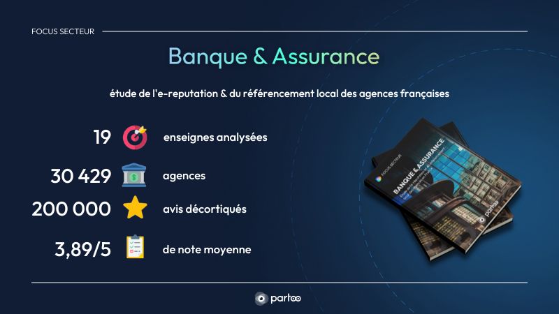 Image résumant les chiffres clés de l'étude sur l'e-réputation des banques et assurances 